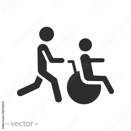 transportation disabled persons, human with wheelchair for patient icon, wheel chair, flat vector illustration