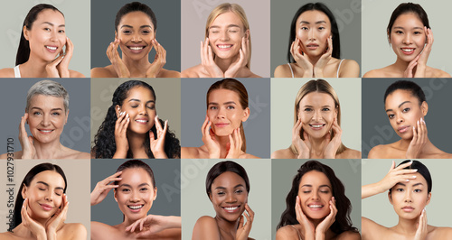 Fotografía A collection of diverse women demonstrating their skincare routines