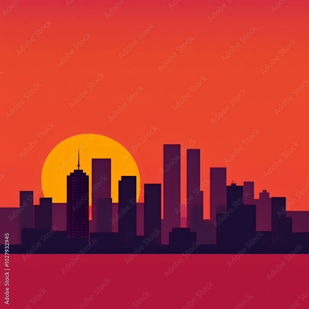Naklejka premium Vibrant City Sunset: Urban Skyscrapers at Dusk
