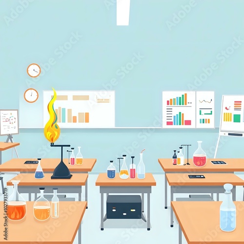 Lively Classroom Scene with Science and Finance Elements