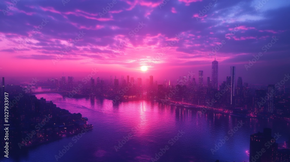 Fototapeta premium Neon City Sunset