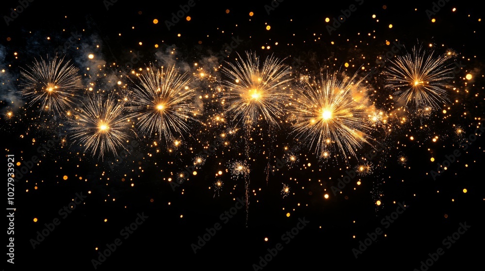 Stunning Golden Fireworks Display on Black Background, Perfect for Celebrating Special Events and Festive Occasions.