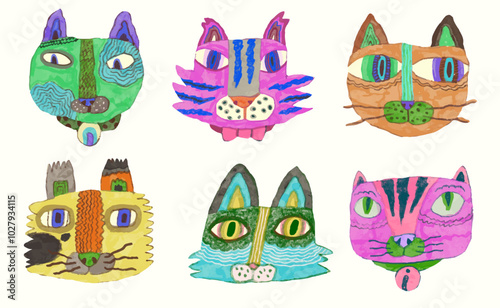 Cats cartoon illustration , watercolor painting vector. cute animal artwork.	
