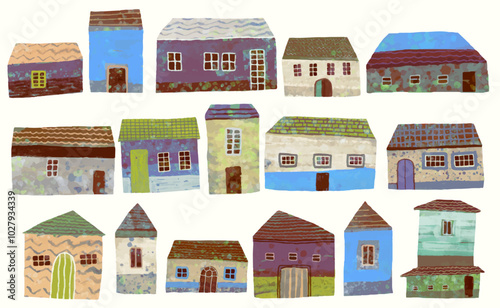 House in village. watercolor vector illustration.	
