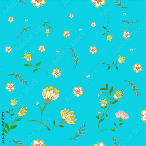 Vector floral oriental vibrant sweet blue regal luxury style.