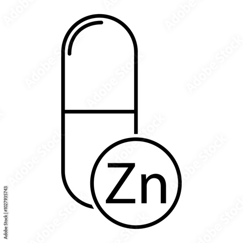 Mineral Zn icon, healthy medicine pill supplement symbol, complex vitamin vector illustration