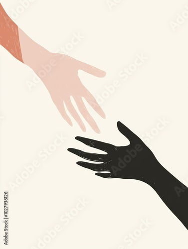 Two hands of different skin tones stretch toward one another, illustrating the theme of connection and inclusiveness