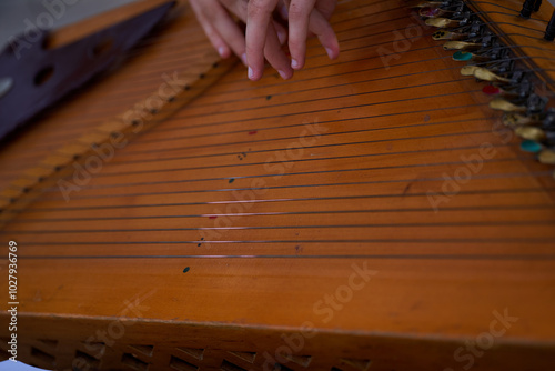 Lithuanian plucked string instrument stringed Kankles photo