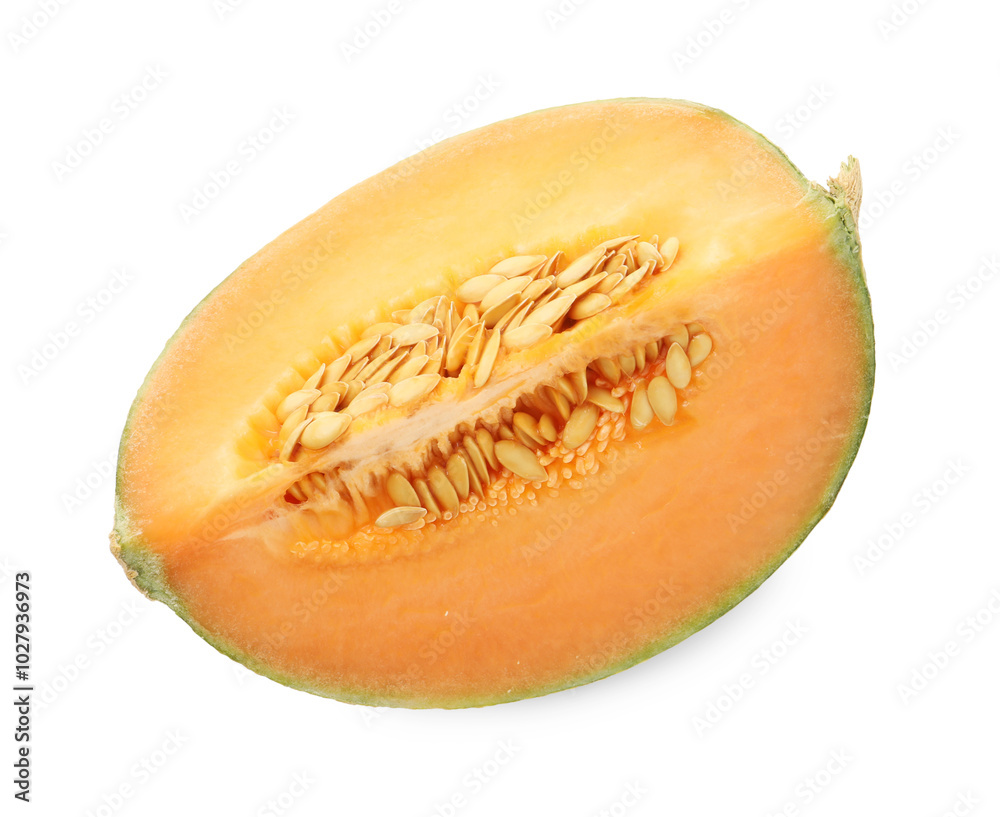 Slice of Cantaloupe melon isolated on white, top view Slice of Cantaloupe melon isolated on white, top view