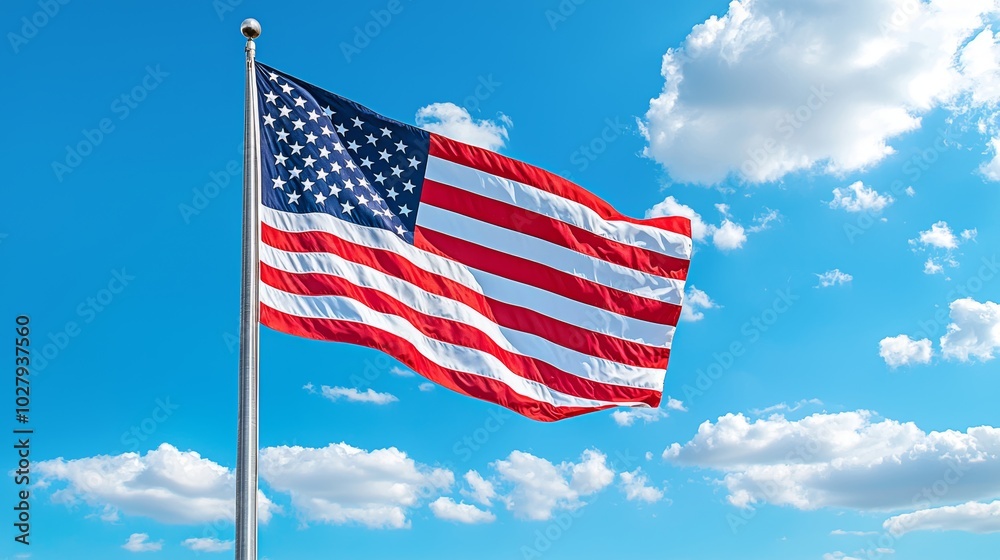 Solemn American Flag Waving at Half Mast Solemn American Flag Waving at Half Mast