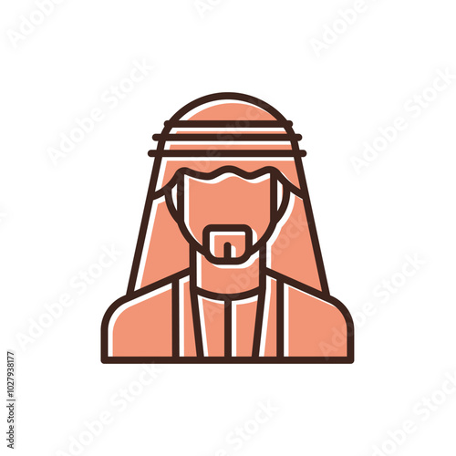 Portrait of arab muslim man outline icon. Man wearing keffiyeh. Isolated vector illustration