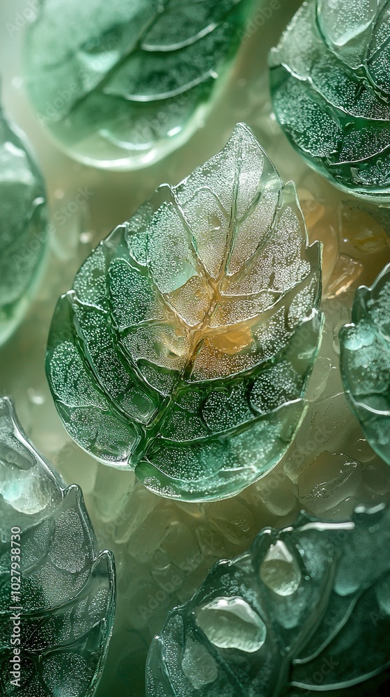 Obraz premium A green glass bowl with a leaf on top and yellow flowers inside