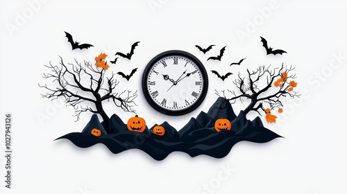 Ominous Ticking Clock with Halloween Elements