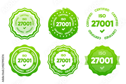 27001 Iso certified standarts collection. International Organization for Standardization stamp. Vector illustration.