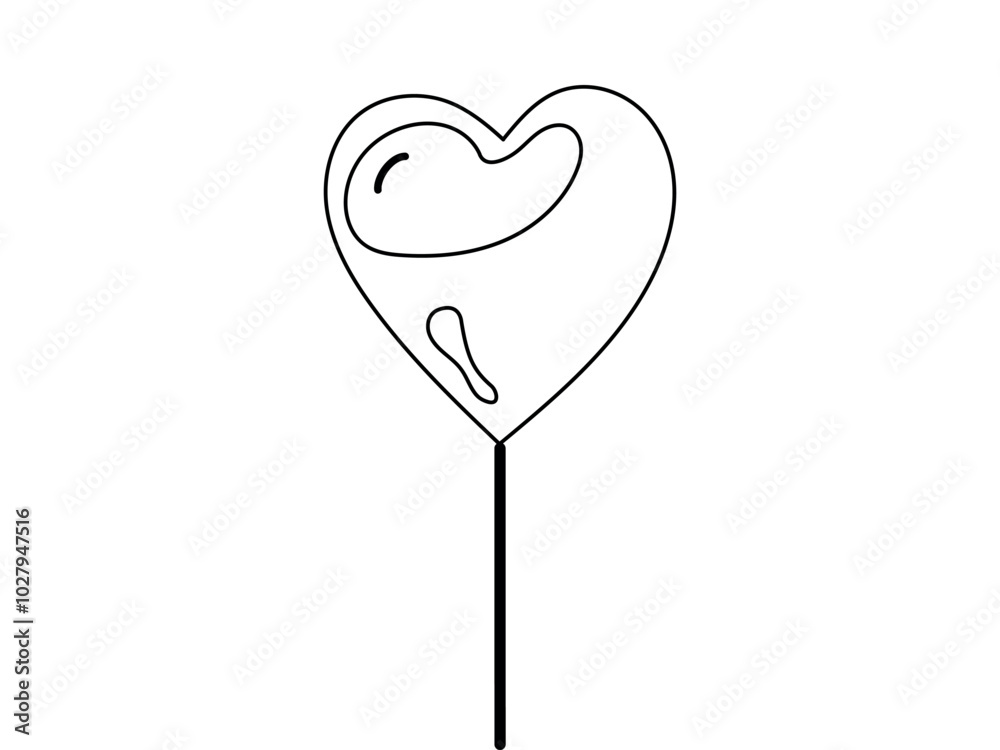 Black outline of a heart-shaped lollipop illustration isolated on a white background. Concept of candy design, sweet treat, simple line art. Perfect for prints, icons, and design elements Black outline of a heart-shaped lollipop illustration isolated on a white background. Concept of candy design, sweet treat, simple line art. Perfect for prints, icons, and design elements