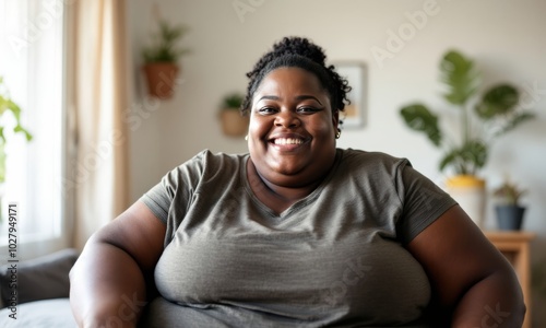 Joyful Portrait Black Woman Weight Excess BMI Mental Health