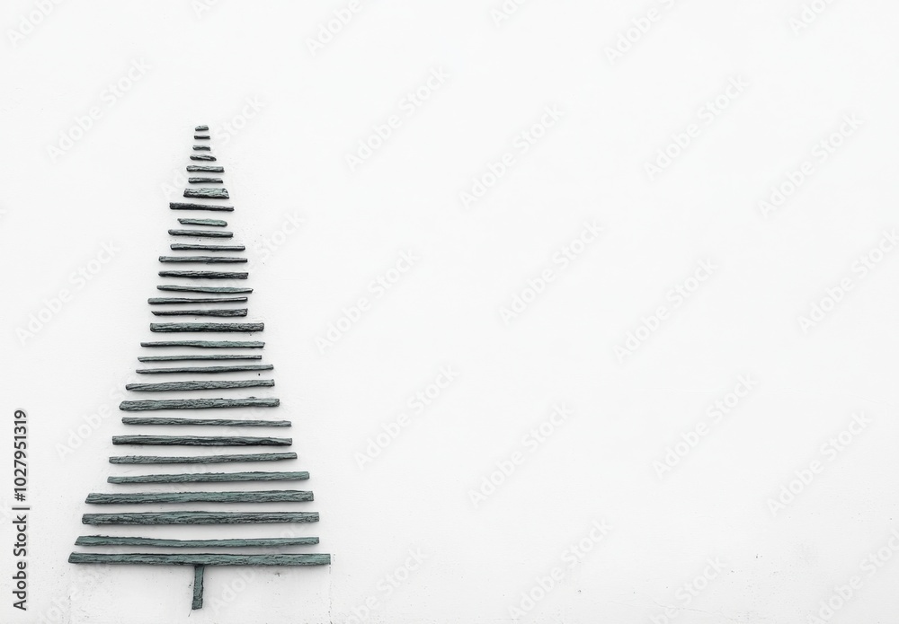 Fototapeta premium Minimalist Christmas Tree Illustration Made of Simple Geometric Shapes on a White Background, Featuring a Clean Design and Vibrant Green Color for a Modern Holiday Look.