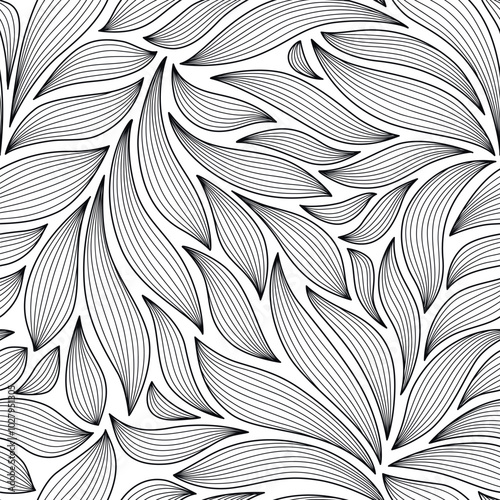 Black and white foliage line art pattern vector collection. Hand made with line design pattern. Design for  wall panel decor,  cover background, wallpaper and banner.