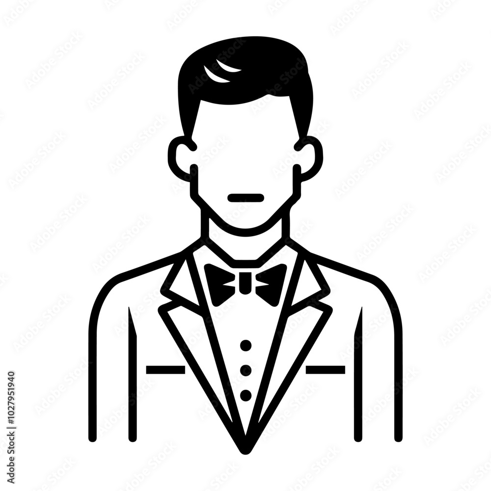 groom icon or modern line symbol. Vector line art and icon design with bold outline. Black and white Pixel Perfect minimalistic symbol isolated white background. Silhouette simple thin sign groom icon or modern line symbol. Vector line art and icon design with bold outline. Black and white Pixel Perfect minimalistic symbol isolated white background. Silhouette simple thin sign