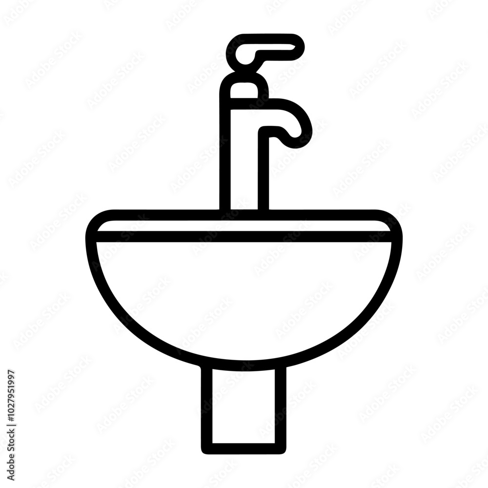 wash basin icon or modern line symbol. Vector line art and icon design with bold outline. Black and white Pixel Perfect minimalistic symbol isolated white background. Silhouette simple thin sign wash basin icon or modern line symbol. Vector line art and icon design with bold outline. Black and white Pixel Perfect minimalistic symbol isolated white background. Silhouette simple thin sign