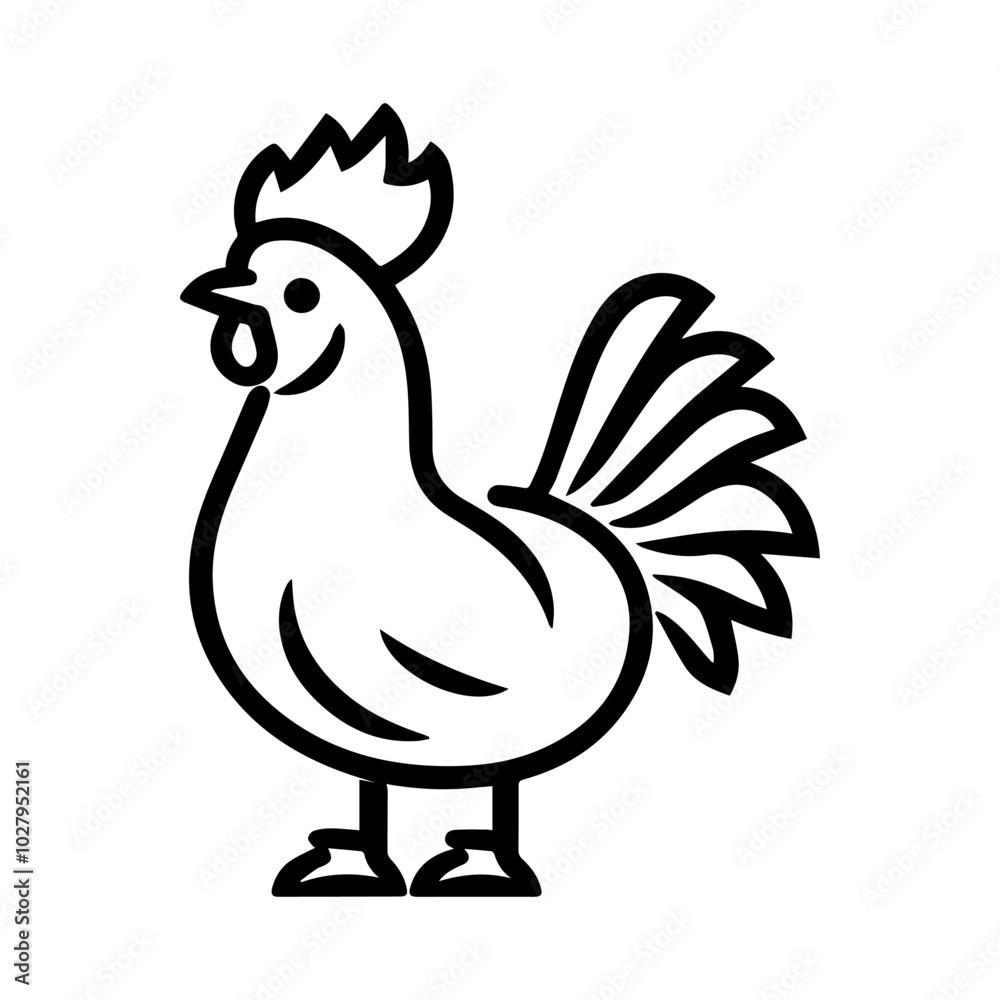 rooster icon or modern line symbol. Vector line art and icon design with bold outline. Black and white Pixel Perfect minimalistic symbol isolated white background. Silhouette simple thin sign rooster icon or modern line symbol. Vector line art and icon design with bold outline. Black and white Pixel Perfect minimalistic symbol isolated white background. Silhouette simple thin sign