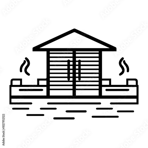 bathhouse icon or modern line symbol. Vector line art and icon design with bold outline. Black and white Pixel Perfect minimalistic symbol isolated white background. Silhouette simple thin sign