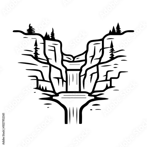 canyon icon or modern line symbol. Vector line art and icon design with bold outline. Black and white Pixel Perfect minimalistic symbol isolated white background. Silhouette simple thin sign
