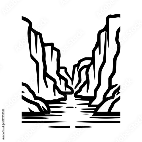 canyon icon or modern line symbol. Vector line art and icon design with bold outline. Black and white Pixel Perfect minimalistic symbol isolated white background. Silhouette simple thin sign