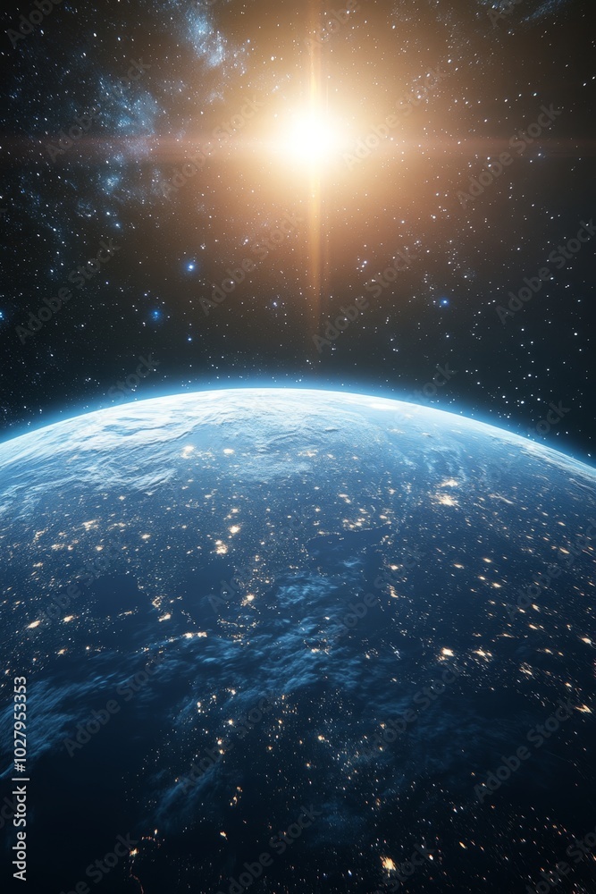 Stunning glowing blue planet illuminated in space, set against a brilliant cosmic background. Stunning glowing blue planet illuminated in space, set against a brilliant cosmic background.