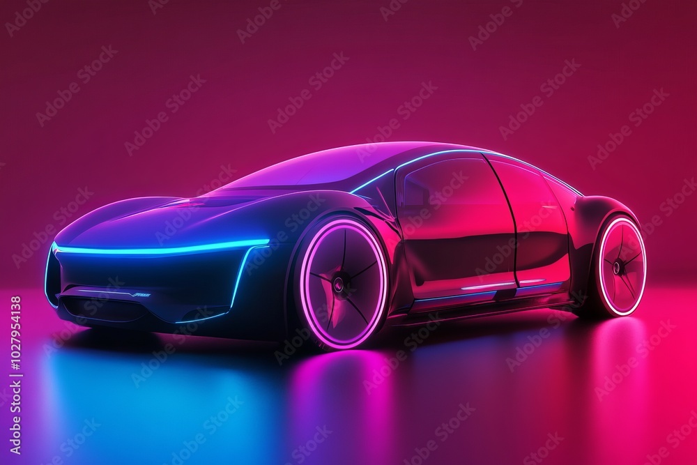 Self-driving electric car concept with neon lighting