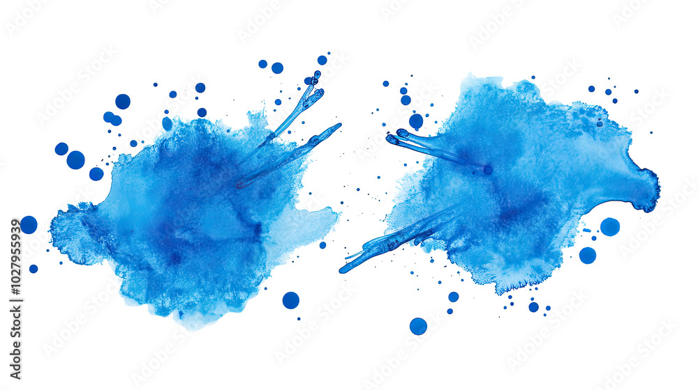 Set of Blue Ink Stains Isolated on a White Background Generative AI