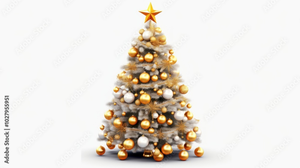 White Christmas Tree Decorated with Golden Ornaments White Christmas Tree Decorated with Golden Ornaments