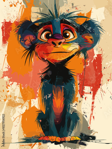 colorful illustration with monkey on grunge background, vector eps10