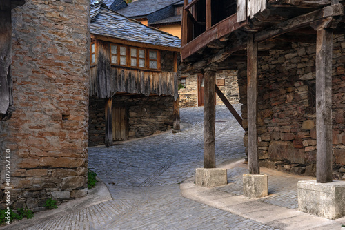 Old town of village of Peñalba de Santiago with typical architecture in the Silence Valley in Leon province, Spain. photo