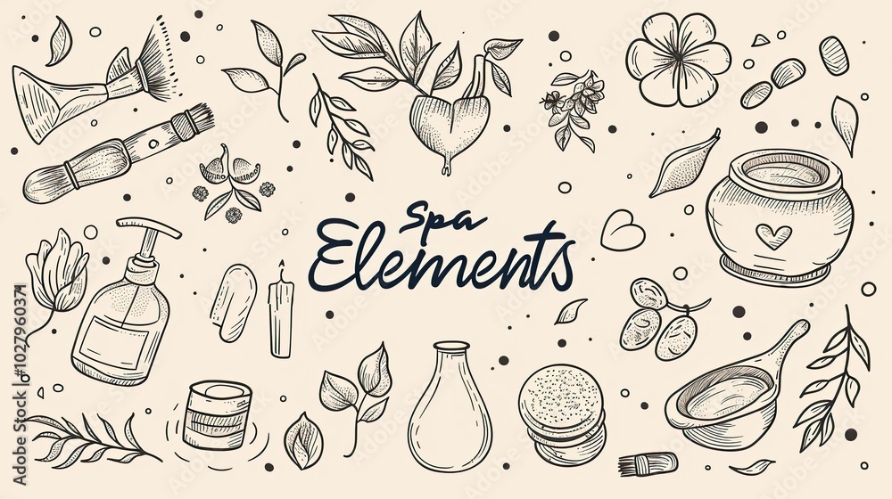 Hand-drawn vector set of spa elements on a beige background Hand-drawn vector set of spa elements on a beige background