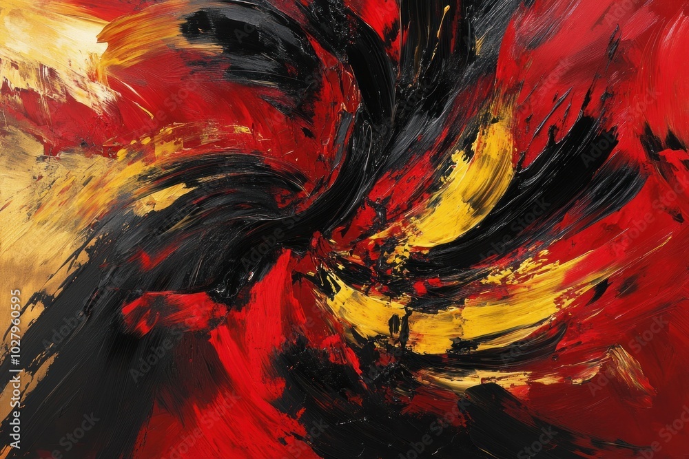 Abstract Painting with Swirling Red, Black, and Yellow Strokes. Abstract Painting with Swirling Red, Black, and Yellow Strokes.