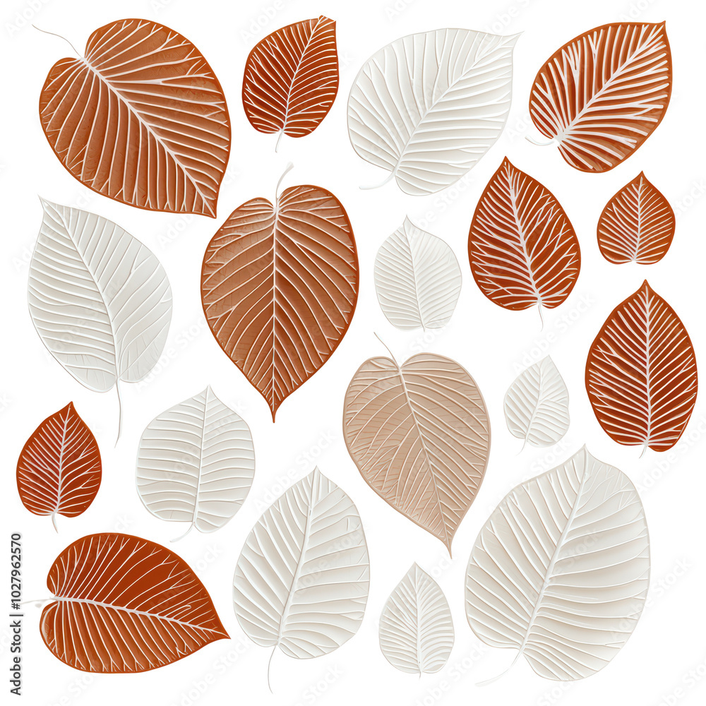 Collection of various leaves in earthy tones on a white background. isolated on transparent background. Collection of various leaves in earthy tones on a white background. isolated on transparent background.