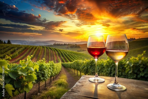 Wallpaper Mural Captivating Double Exposure of Red and White Wine Glasses Merging with Vineyard Scenery for Wine Lovers and Connoisseurs Torontodigital.ca