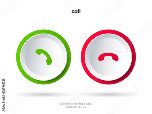 3D push phone button icon, incoming call, calling, mobile, voice talk, contact symbol. Accept call. Social media sign for website, mobile app, UI, UX, GUI.