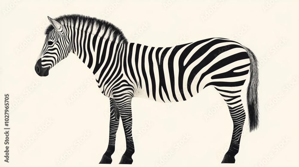 Fototapeta premium Striped equine illustration featuring black and white zebra pattern.