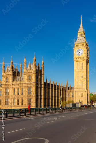 Big Ben tower and Westminster bridge in London, UK