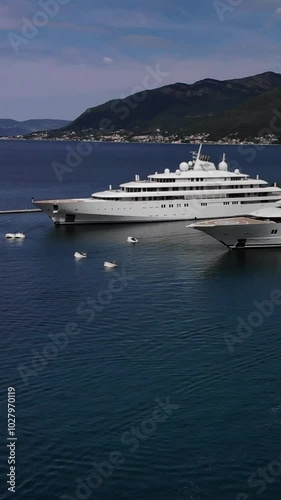 Flight over Tivat harbour super yachts and luxury cruise boats