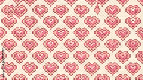 Vintage Pixel Hearts Seamless Pattern Background in Retro Pink - Cute Minimalist Design for Backgrounds and Textiles, Perfect for Nostalgic Aesthetics and Creative Projects