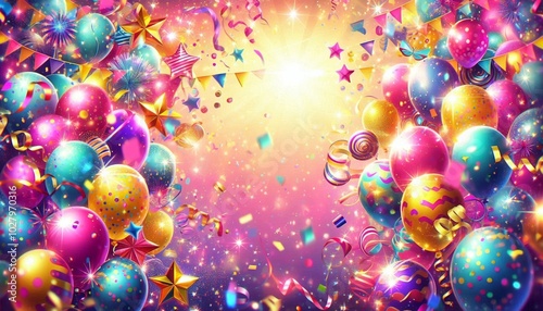 Background with sequins and confetti, postcard, birthday, holiday