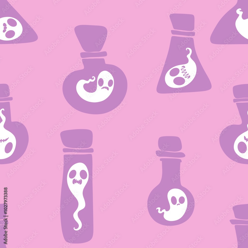 Halloween monsters seamless ghost and witch bottle pattern for wrapping paper Halloween monsters seamless ghost and witch bottle pattern for wrapping paper
