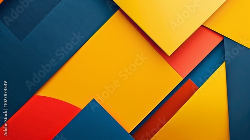 Abstract background featuring overlapping geometric shapes in bold and vibrant colors, creating a modern and dynamic composition
