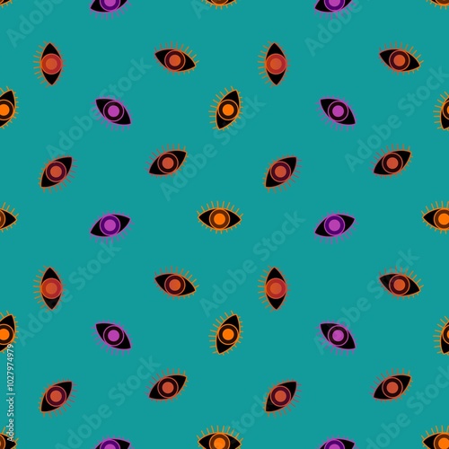 Cartoon Halloween monsters eyes seamless autumn pattern for wrapping paper