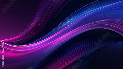 Abstract background with pink and blue waves flowing on a black background