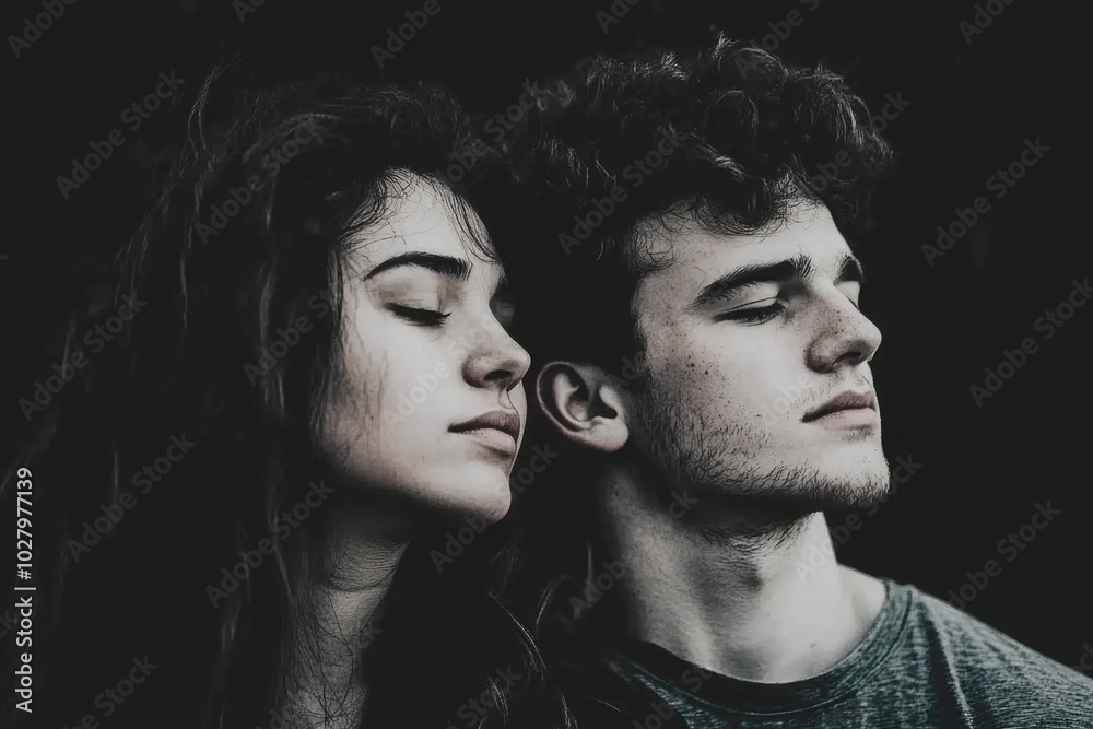 Serene connection: young couple embracing in tranquil moment Serene connection: young couple embracing in tranquil moment