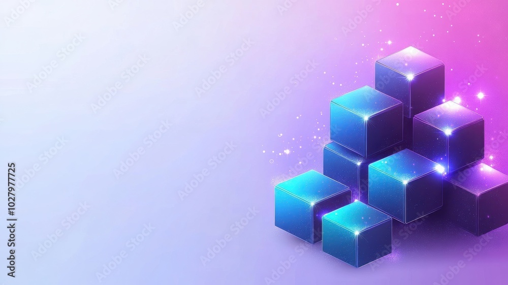 Obraz premium A collection of glowing blue cubes on a soft gradient background, ideal for modern design projects and creative concepts.
